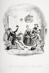 Comportamento carinhoso dos Srs. Pyke e Pluck, ilustração de `Nicholas Nickleby &39;de Charles Dickens (1812-1870) publicado em 1839